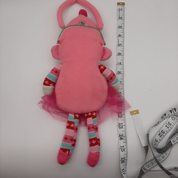 Pink Sock Monkey Purse Tutu Polka Dot Bow Flower Ballerina Plush Knit Handbag - Picture 3 of 4